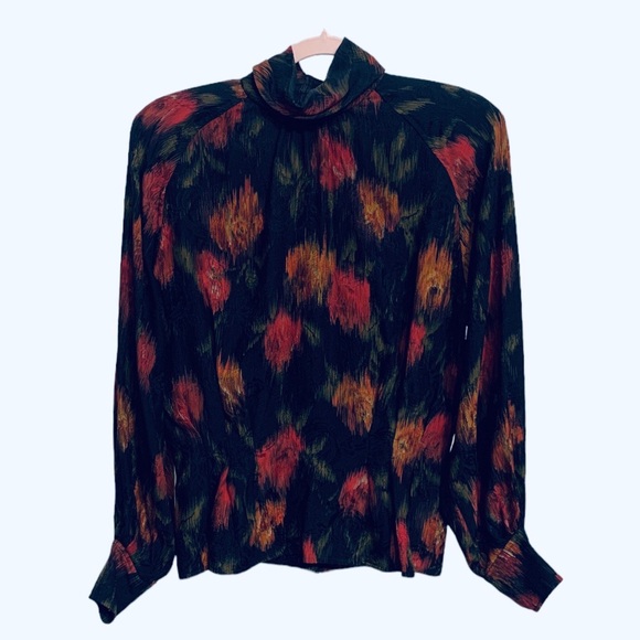 VINTAGE 80’S UNGARO TER WATERCOLOR SILK BLOUSE STATEMENT BILLOWING ABSTRACT TOP - Picture 6 of 13